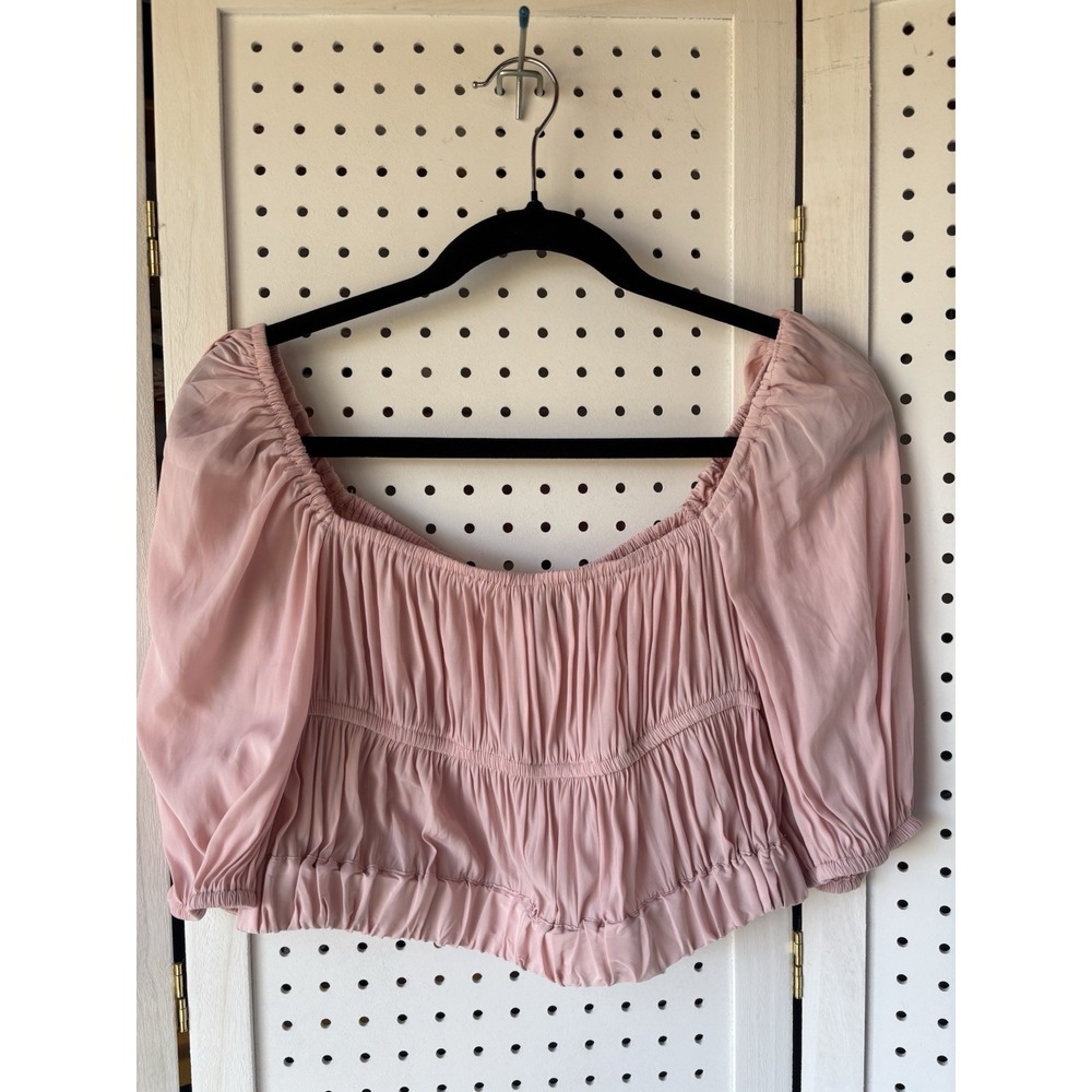 1.State Square Neck Puff Sleeve Cropped Top Blouse Women's Small Blush Pink